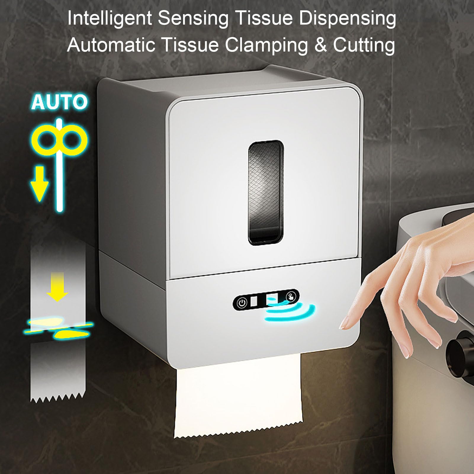 Generic Dispensador Automático de Toallas de Papel sin Contacto con Luz Nocturna para Cocina, Baño, Inodoro, Dispensador de Toallas de Papel en Rollo para Uso Doméstico, Plástico, 1 Pieza (Gray)