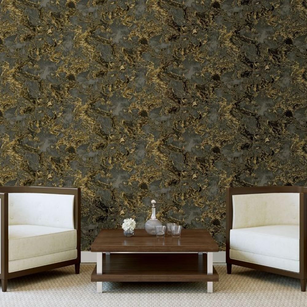 Liquid Marble Wallpaper Black/Gold Debona 6357