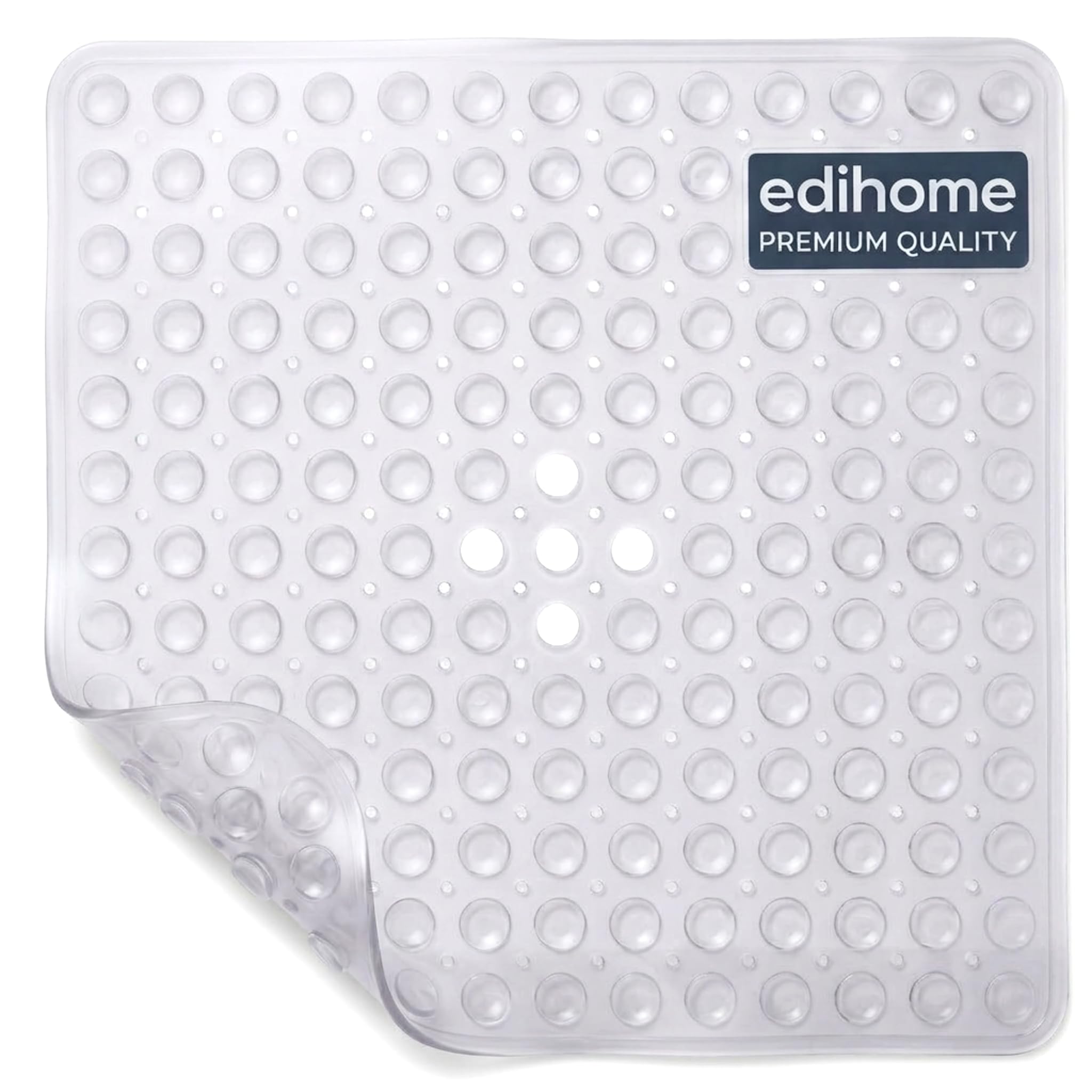 edihome, Non-Slip Bath Mat, 53 x 53 cm, Shower Mat, Shower Mat, Bubbles with Suction Cups, BPA-Free, Antibacterial, Mildew Resistant, Family Safety (White, 53 x 53 cm)