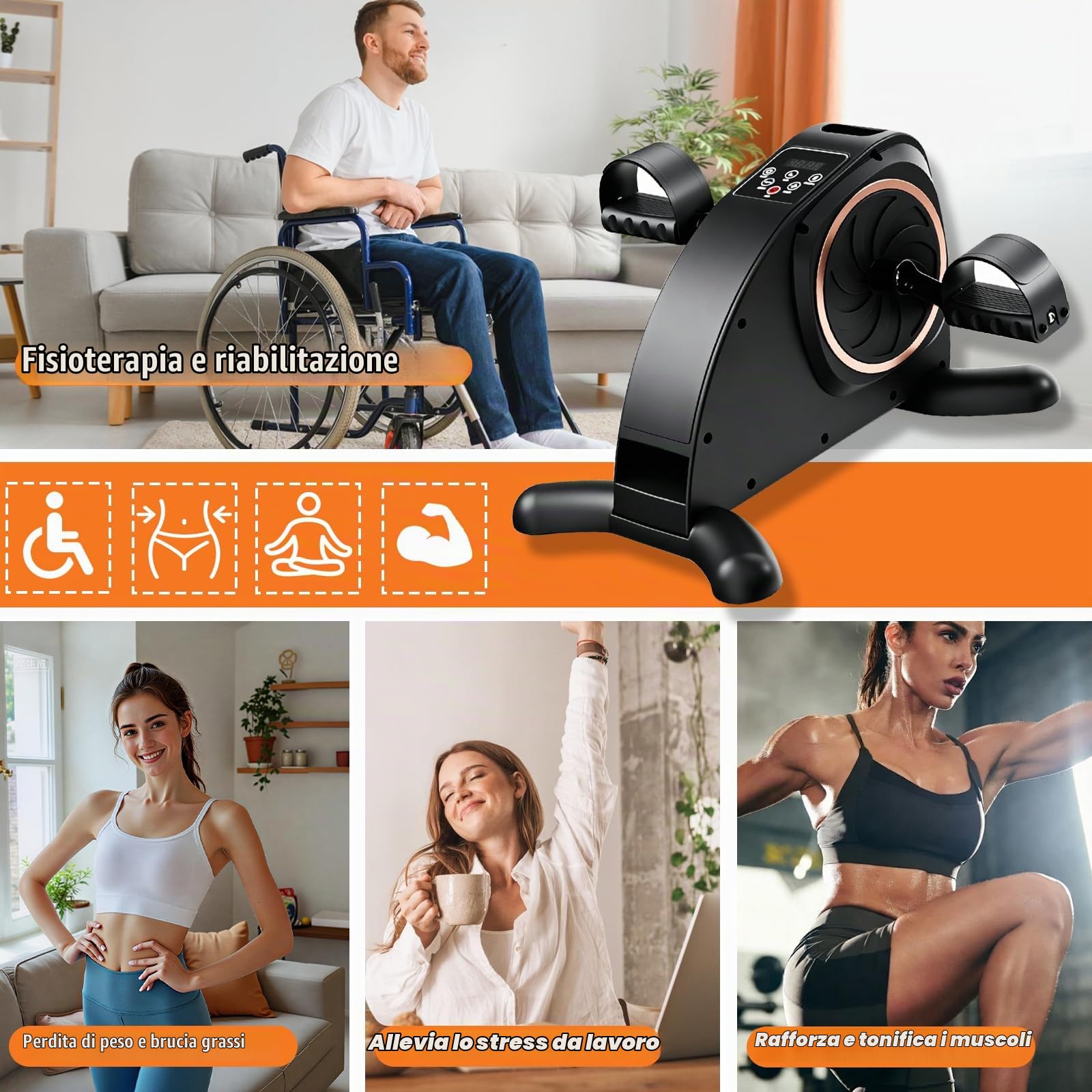 Pedaliera elettrica per anziani e lavoratori, mini cyclette con 24 velocità, modalità automatica & manuale, 12 livelli di resistenza, display LCD, telecomando e cinturini per piedi