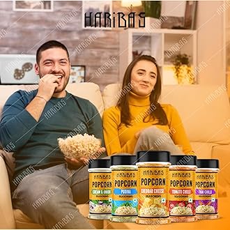 HARIBAS Combo Pack Of 5 Pop Corn Seasoning Powder | Tasty Powder 50 G Each Sprinkle On Maggie/French Fries | Cheddar Cheese Cream Butter & Onion Tomato Chilli Thai Pudina For Popcorn Nacho