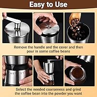 Vista 5 de Ceramic Burr Manual Coffee Grinder with 8 Adjustable Coarseness Settings for Cold Brew Espresso Beans French Press Pour Over Drip Stainless Steel
