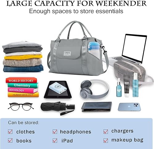 Miniatura 3 de SUPROMOMI Bolsa de lona de viaje, bolsa deportiva para gimnasio, bolsas de transporte para aviones, fin de semana de hombro con bolsillo húmedo,