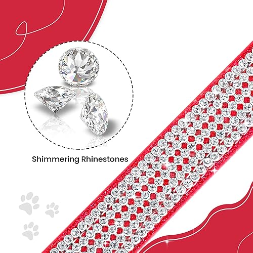 Miniatura 4 de Apasiri Collar de perro con diamantes de imitación para perros pequeños, collar de cuero rojo, lindo collar de perro, collares brillantes para