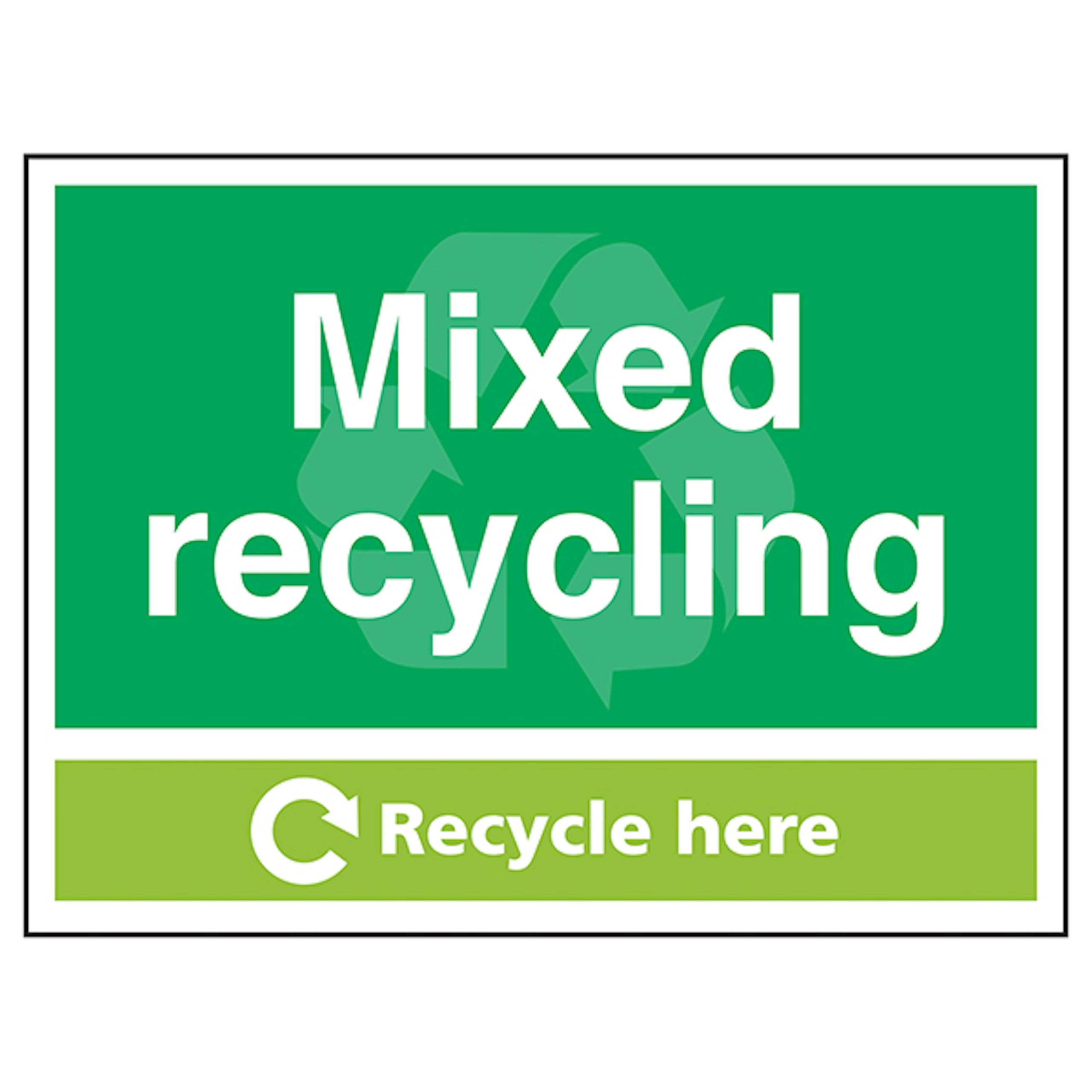 V Safety Mixed Recycling Recycle Here 200 x 150 mm - 1mm Rigid Plastic Safety Sign