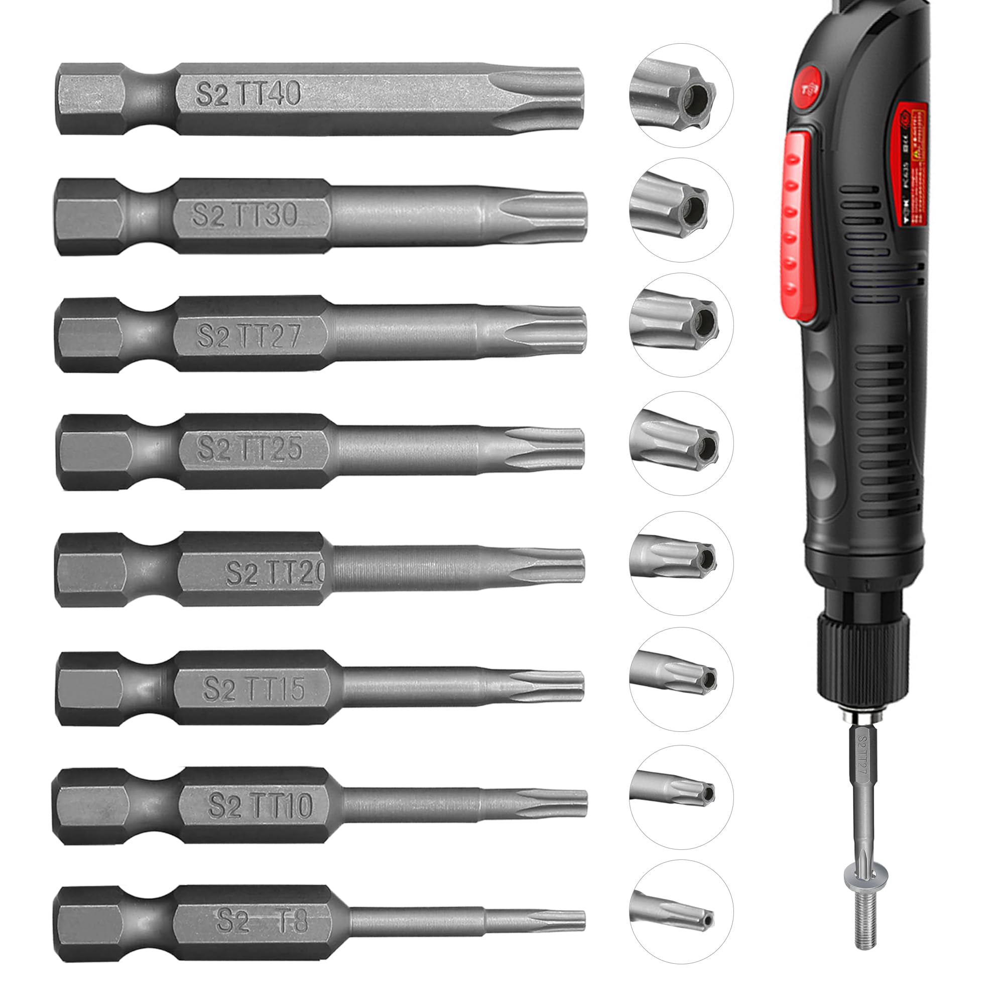 8 Pieces S2 Steel Security Torx Bit Set, 1/4 Inch x 50mm