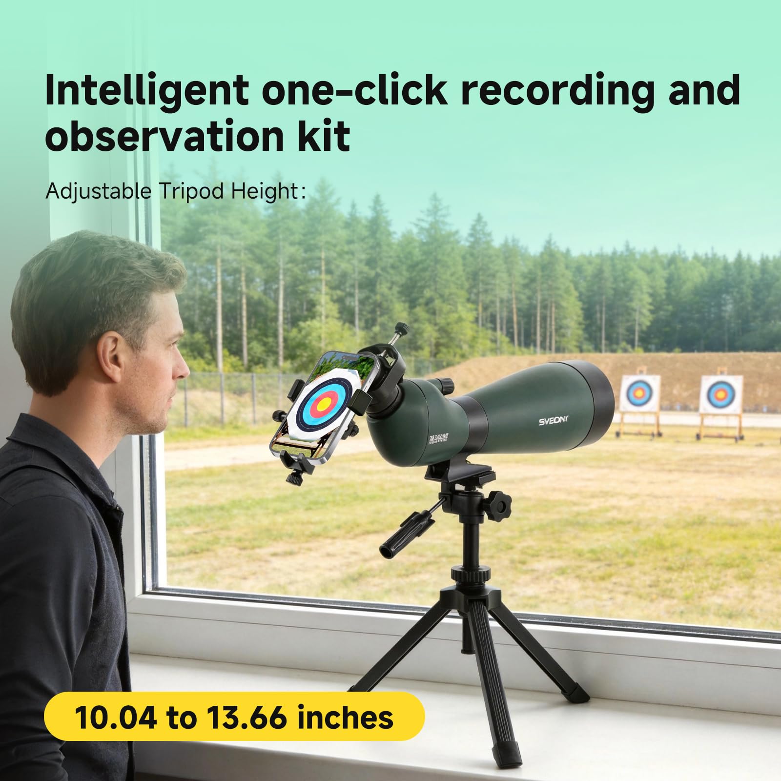 Svbony SV28 Telescopio de Detección con Trípode, 25-75x Zoom, Lente Objetivo 100mm, HD Bak4 FMC, Ocular Giratorio, Adaptador de Smartphone, para Observación de Aves y Tiro al Blanco
