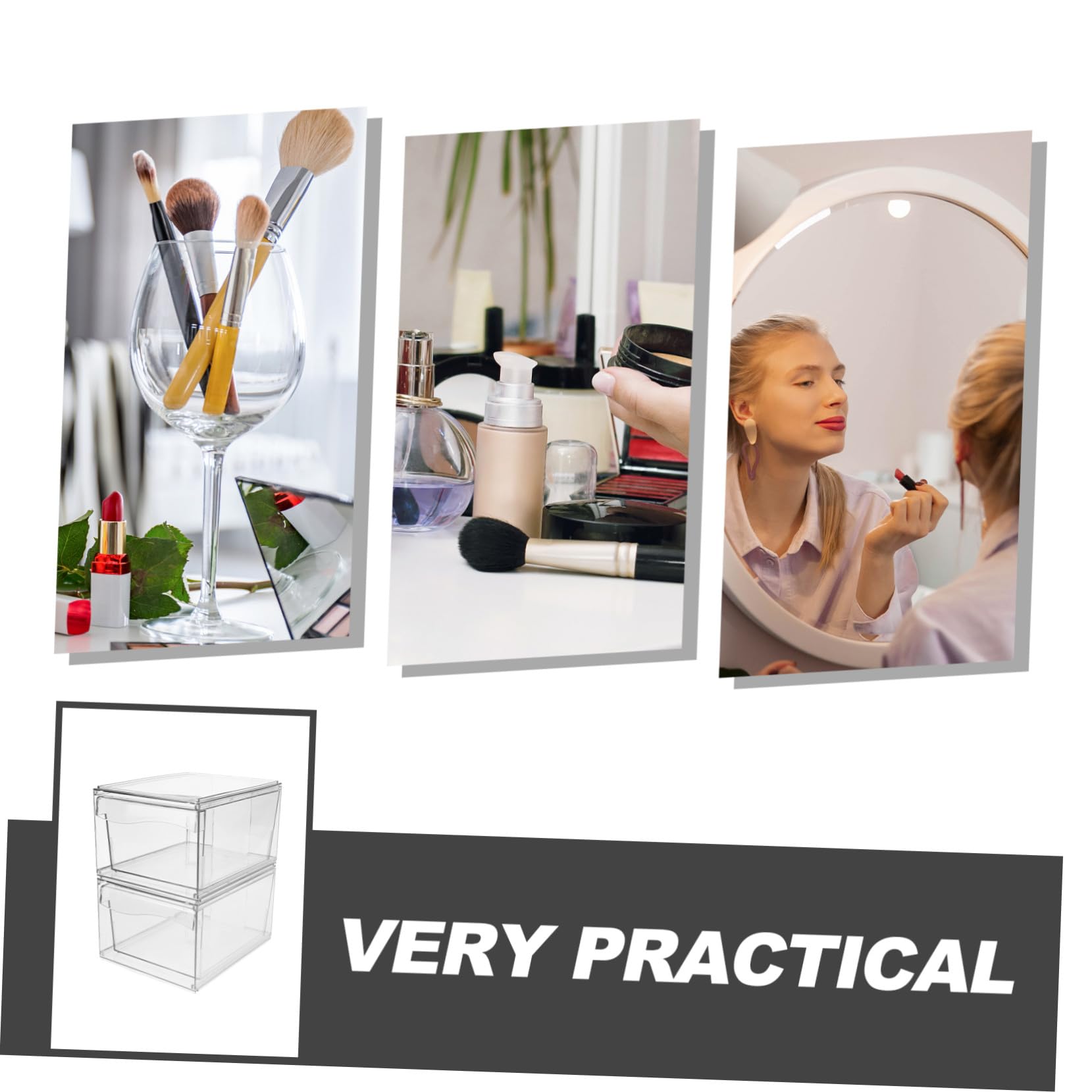 Ipetboom 2 Stück Teiliges Organizer Multifunktionale Aufbewahrungsbox für Kosmetik Schmuck und Bürobedarf Stapelbar Leicht zu Reinigen Platzsparend für Schreibtisch und Badezimmer