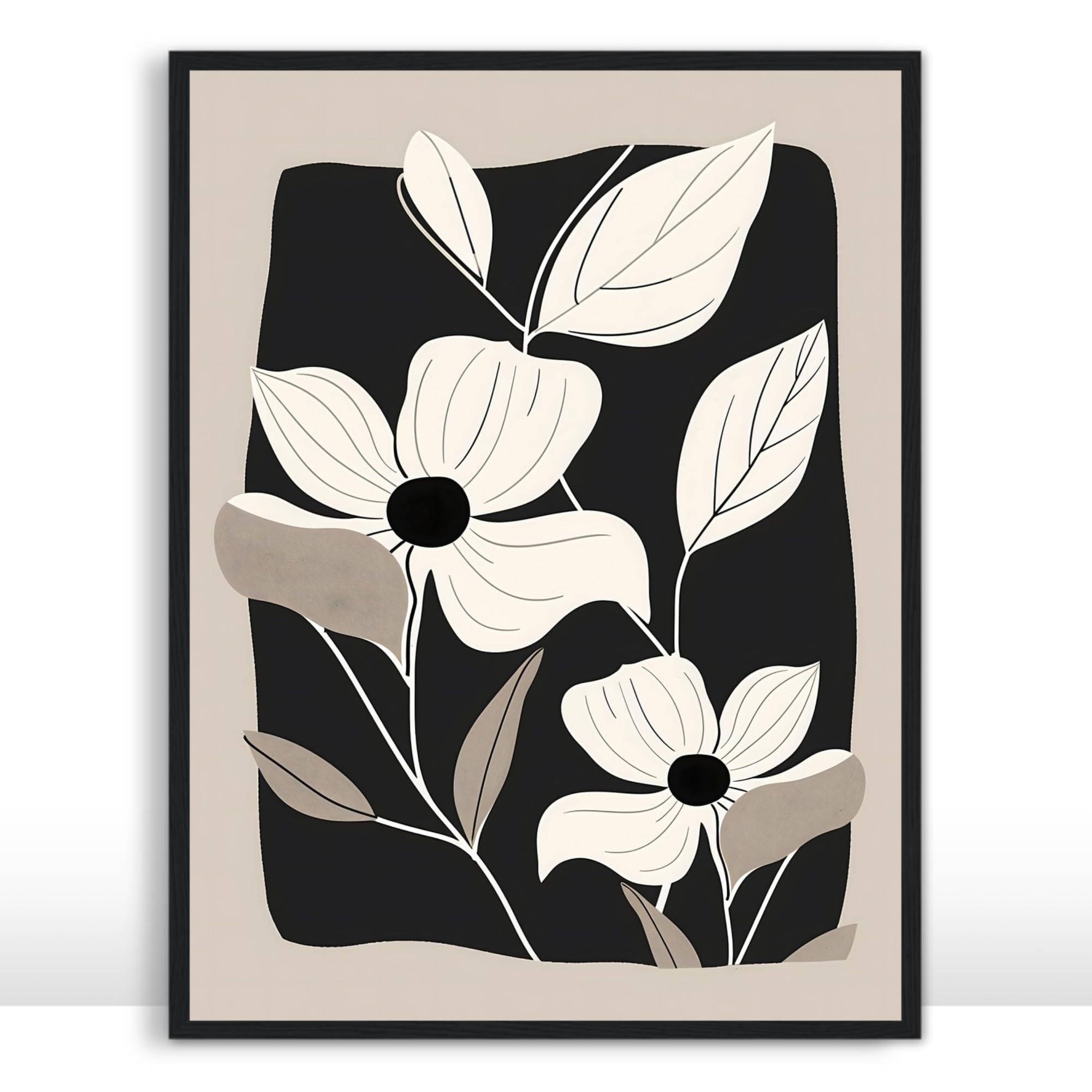 Moonow7 Black and White Floral Wall Art Prints, Minimalist Botanical Posters, Neutral Aesthetic Decoration, Living Room Artwork, Bedroom Wall Accents,