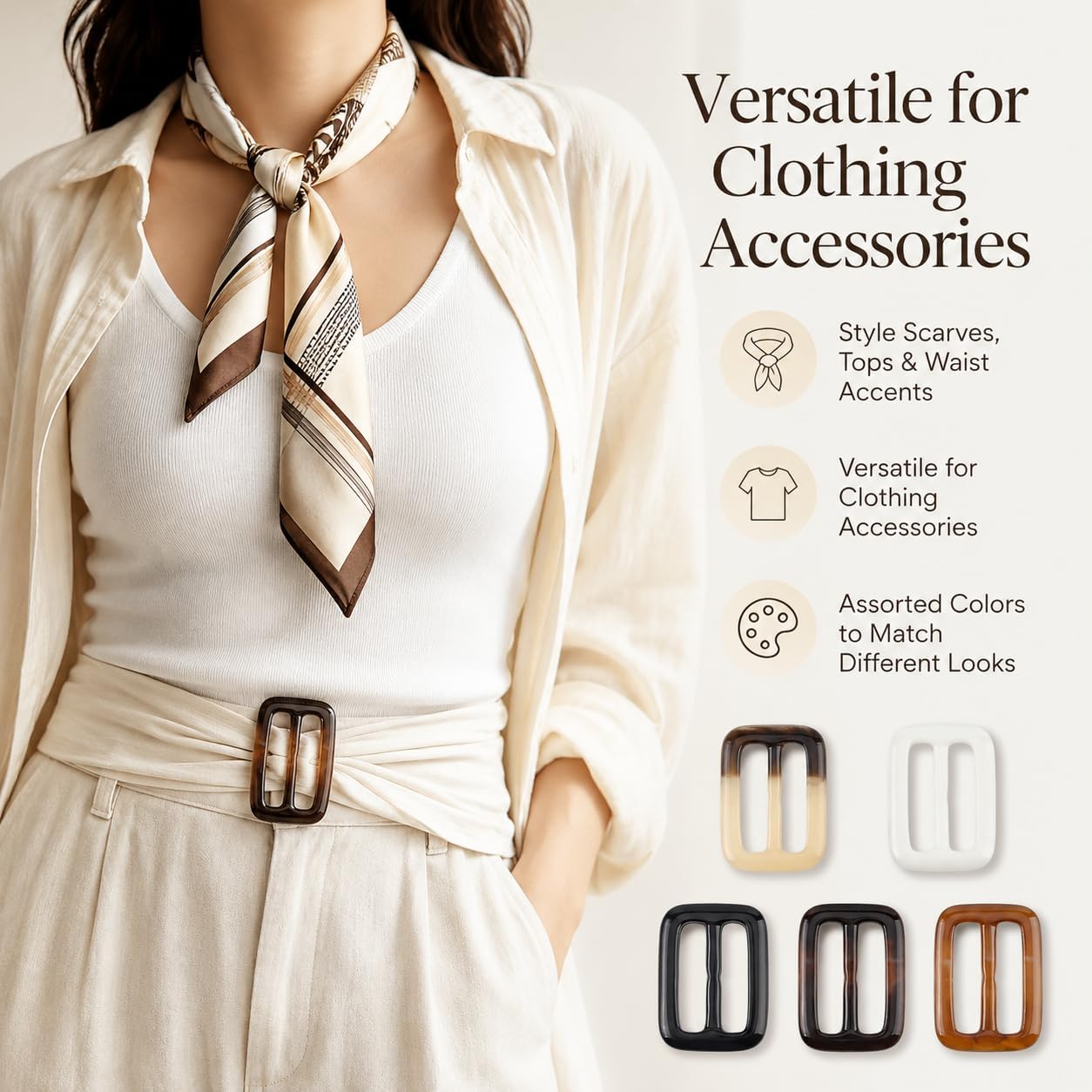 5Pcs 2-Inch Resin Rectangle Buckle Set, Waist Clips for Silk Scarves, Neckerchiefs, Clothing (Random Colors)