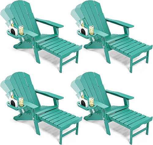 Miniatura 10 de Silla Adirondack ajustable con reposapiés retráctil, juego de 2, silla Adirondack plegable de HDPE con portavasos, silla para fogatas al aire libre