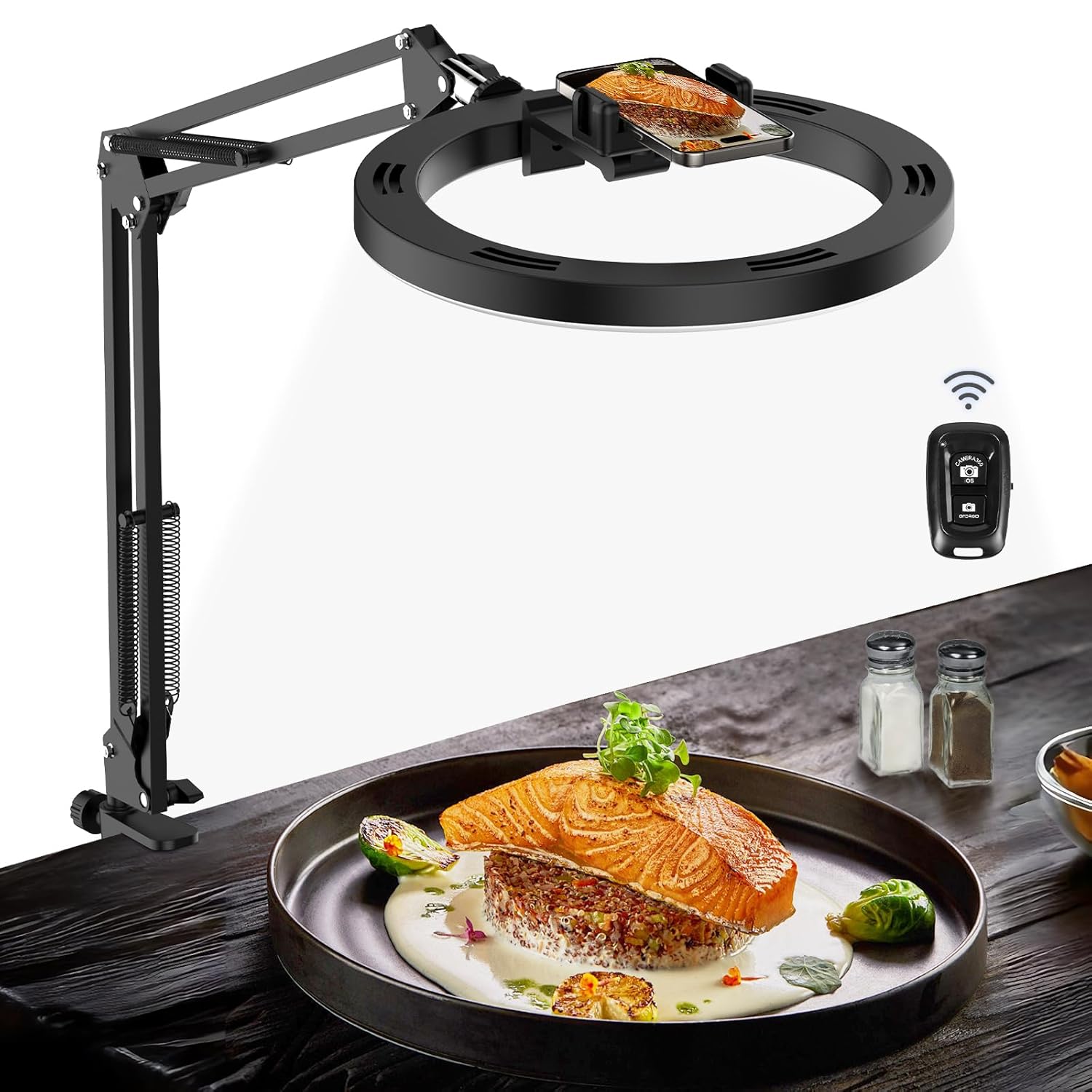 Overhead Camera Mount with Selfie Ring Light and Phone Holder, 10″ LED Ring Light for Desk with Stand and Remote for iPhone,Phone Tripod with Light for Video Recording Vlog TikTok Live Stream Cooking Overhead Camera Mount with Selfie Ring Light and Phone Holder, 10″ LED Ring Light for Desk with Stand and Remote for iPhone,Phone Tripod with Light for Video Recording Vlog TikTok Live Stream Cooking