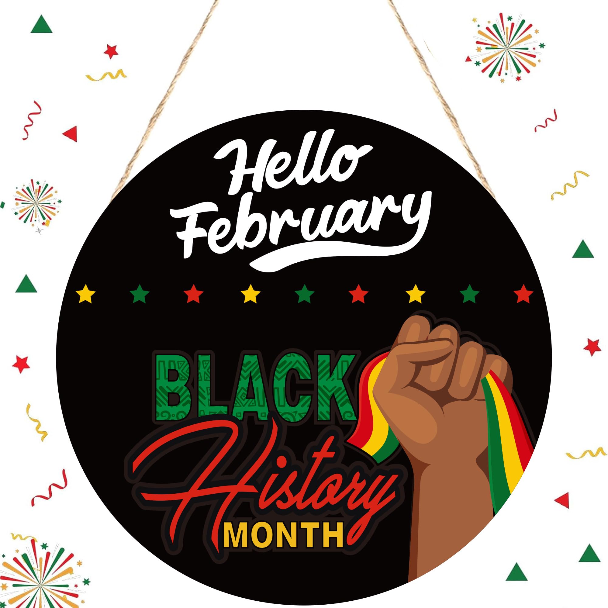 Black History Month Door Decorations Wooden Black History Month Door Wreath African American Hello February Hanging Sign for Home Office Classroom