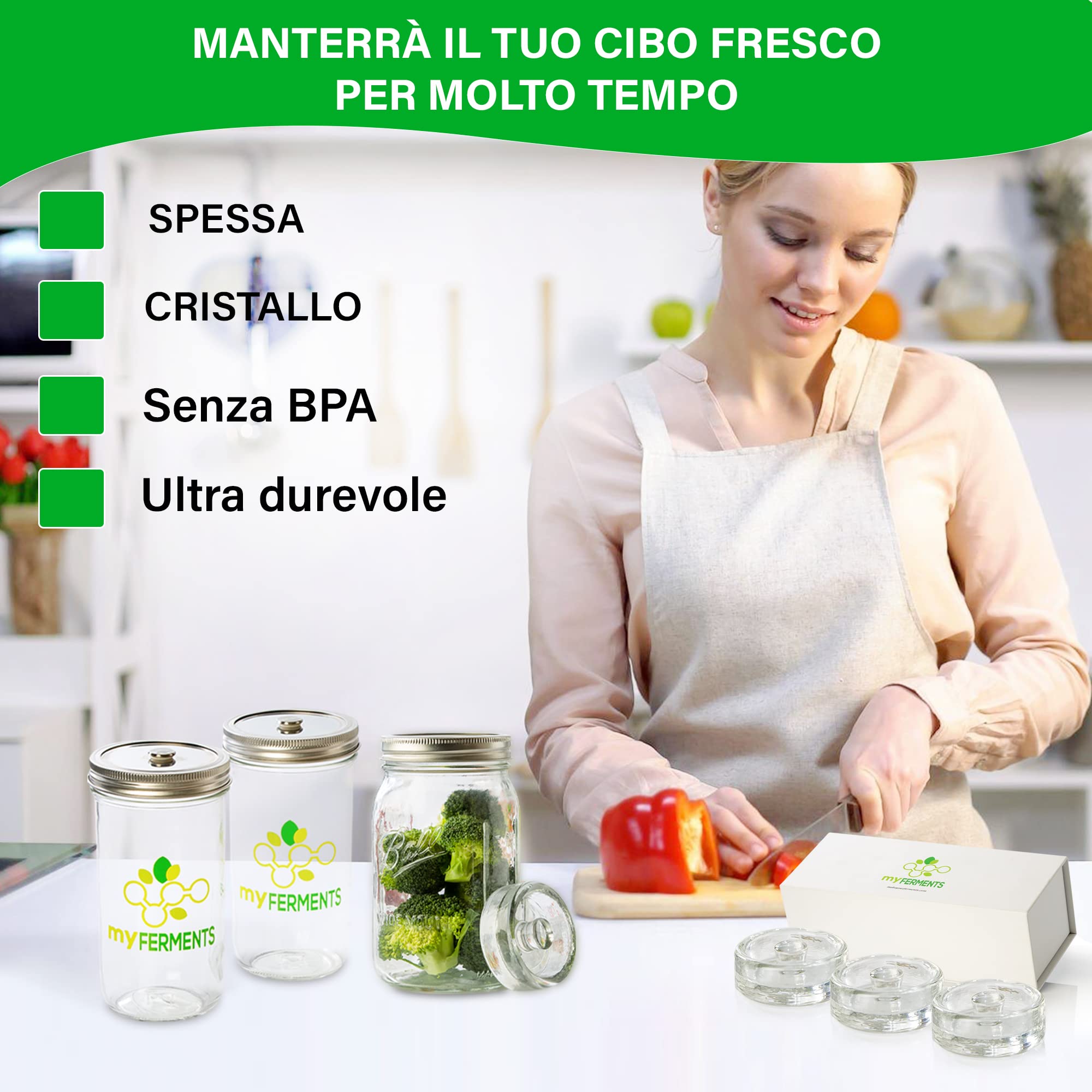 myFERMENTS - Pesi in Vetro per Fermentazione | Mantiene Verdure Sommerse | Diametro 7,2cm per Barattoli a Bocca Larga | Materiale Sicuro per Alimenti, 6 Pack, LARGE, Vetro
