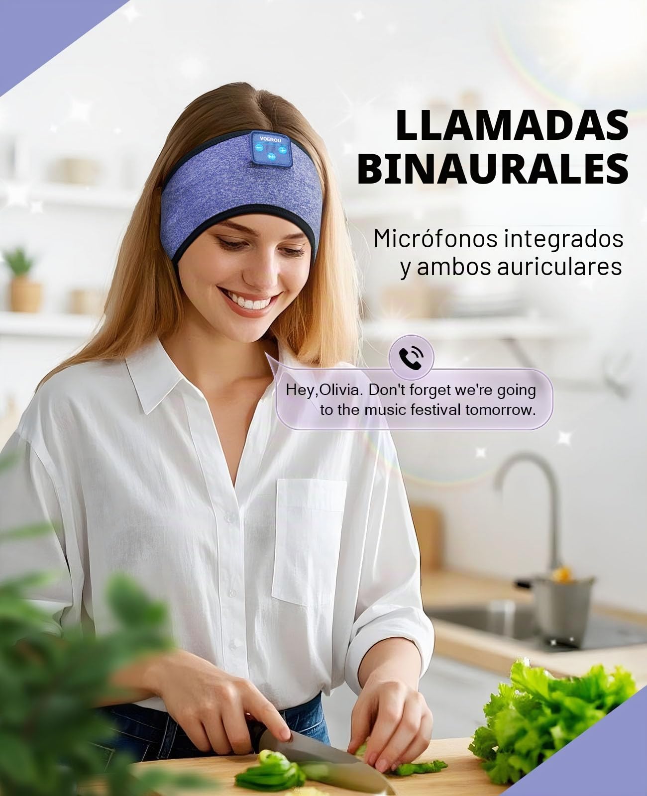 Voerou Auriculares Bluetooth 5.4 para Dormir, Auriculares Inalámbricos con Altavoces Ultrafina y Estéreo, Auriculares para Dormir para Entrenamiento, Correr, Yoga y Meditación, Dispositivos