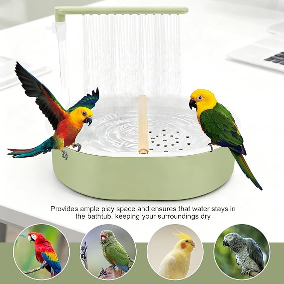 Parrot Bathtub Bird Shower Bath Automatic Budgie Bath with Adjustable Water Flow Pet Water Cycle BathTub Cage Bird Shower Fountain for Lovebird Cockatiel Finches Cockatoo Conure