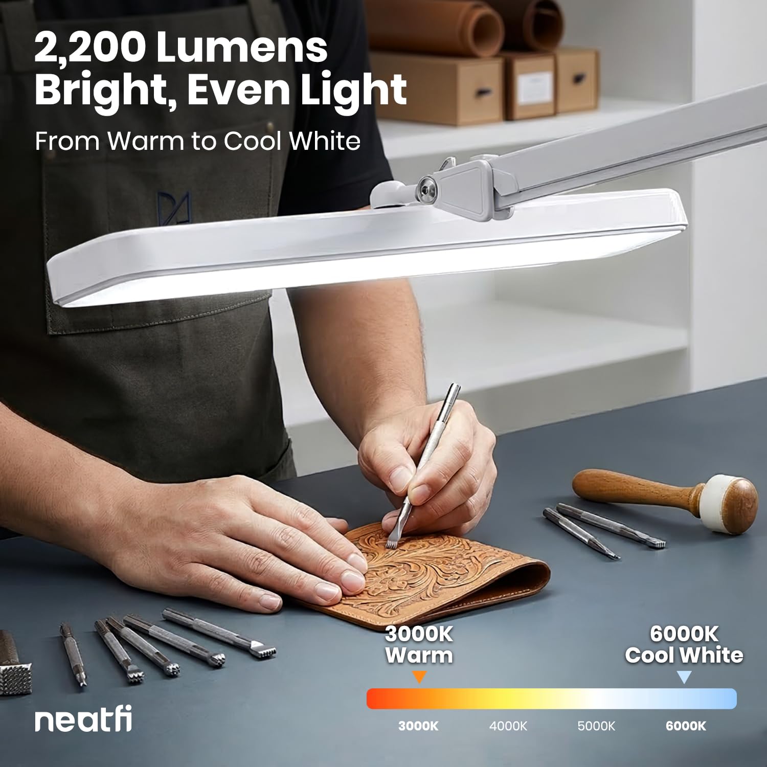 Neatfi XL Lámpara de trabajo LED de Enchufe, 30W, 5 modos de luz, regulable, 324 piezas de LED SMD (Blanco)