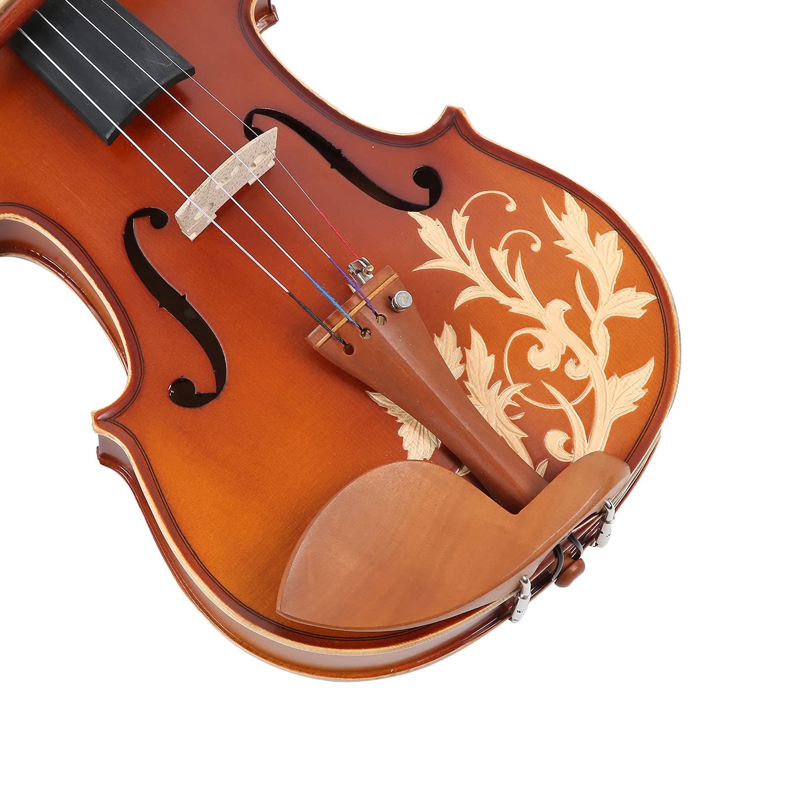 4/4 drewniane skrzypce, rzeźbione w kwiaty drewniane skrzypce zestaw elegancki design akcesoria do instrumentów muzycznych ręcznie polerowane dla miłośników muzyki dla przyjaciół