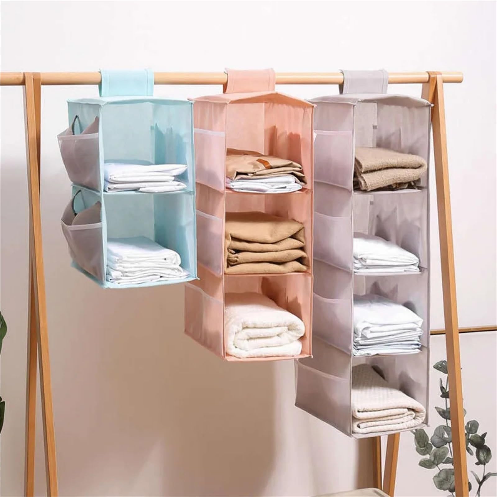 Hängeregal Non-Woven Washable Wardrobe Multi-Layer Folding Hanging Bra Storage Bag Underwear Socks Clothes Storage Organizer Hanging Bag Für Schlafzimmer(Green,Large)