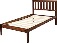 Vista 8 de SOFTSEA Twin Size Wood Platform Bed Frames with Under Bed Storage, Mid Century Twin Bed Frame with 1Headboard, Simple Twin Bed Frame, Walnut Nogal