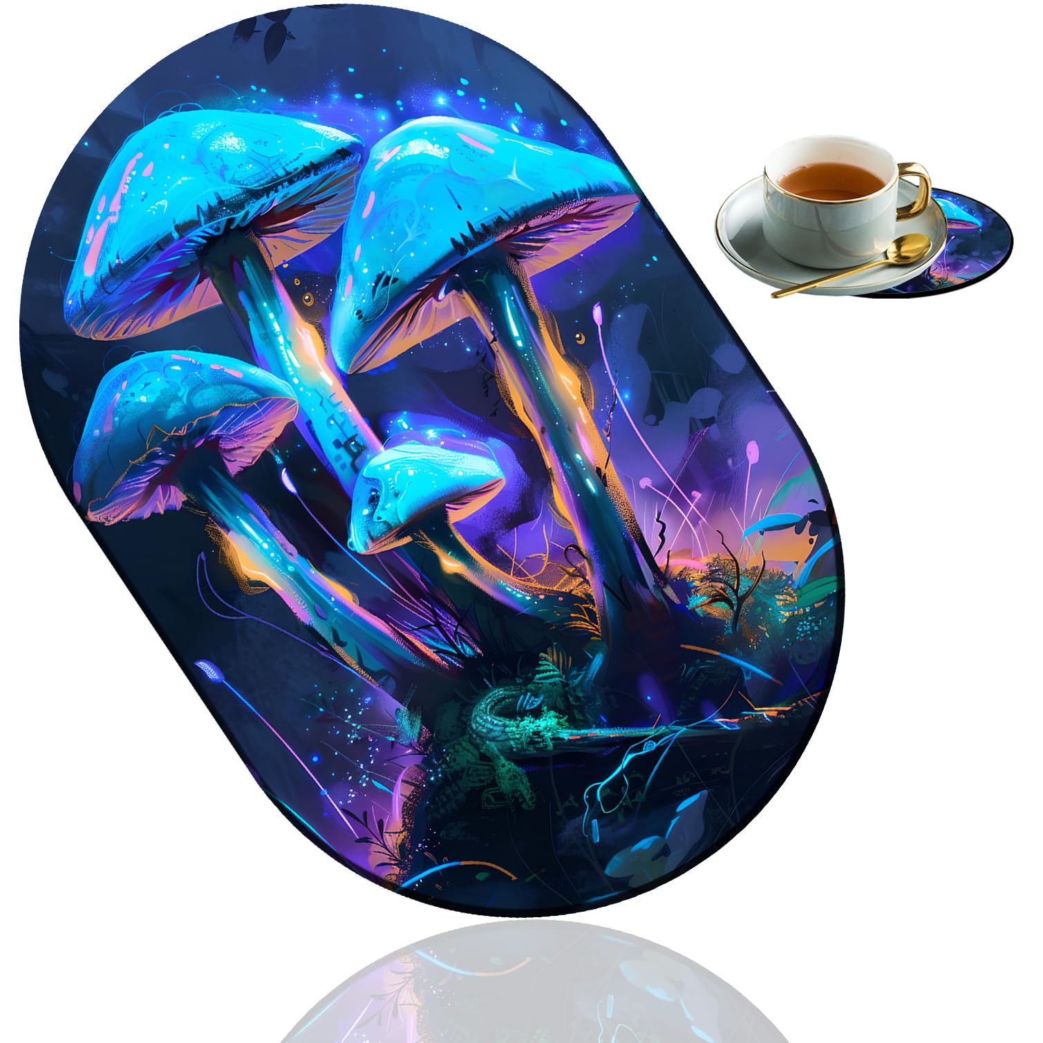 Personalized Mousepad with Coaster Set, Mushroom Forest - Stylish Design Mousepad Non-Slip Rubber Gaming Mousepad, Suitable for Office Families
