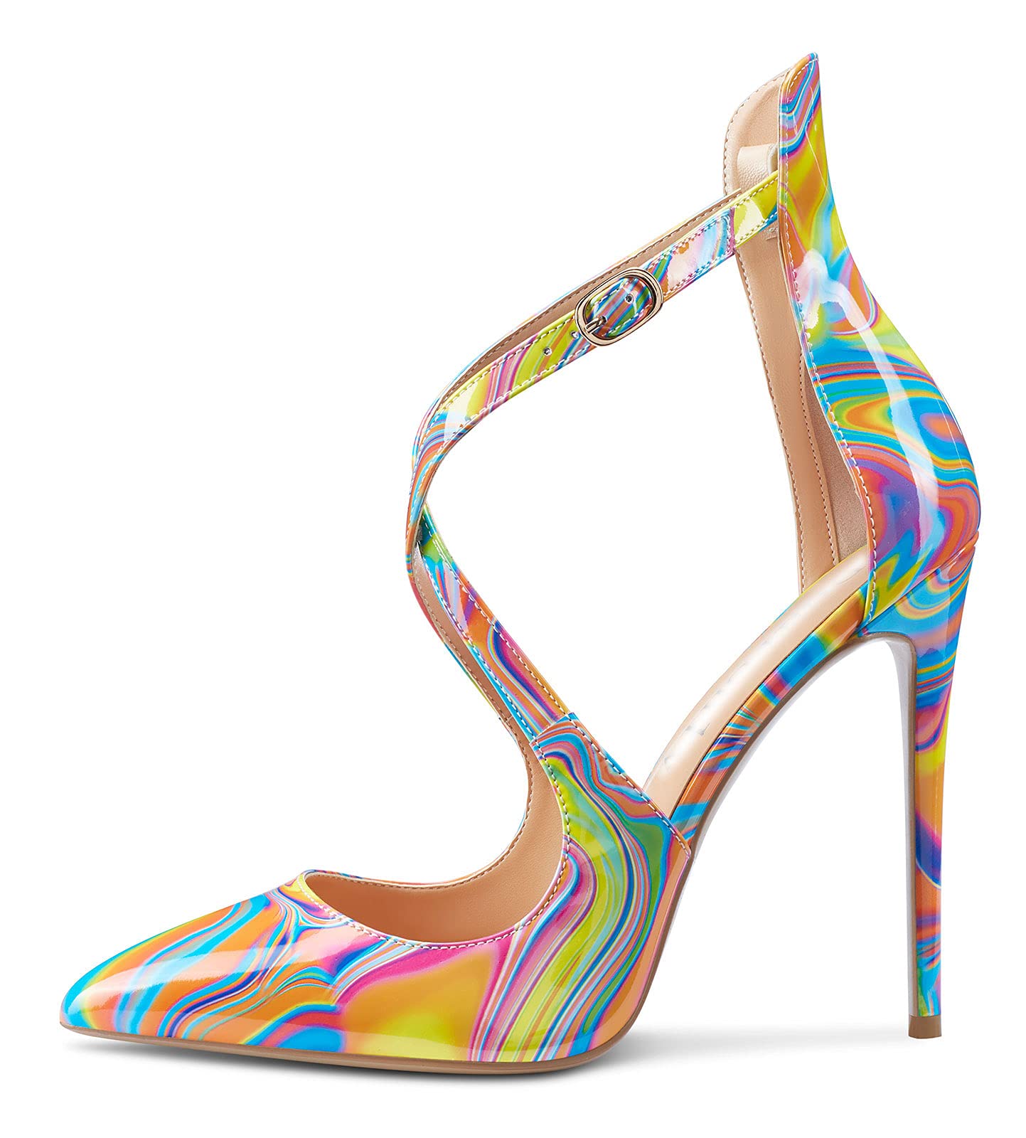 NobleOnly Mujer Hebilla Tira de Tobillo Zapatos de Tacón Tacón de Aguja 12CM High Heels Pumps