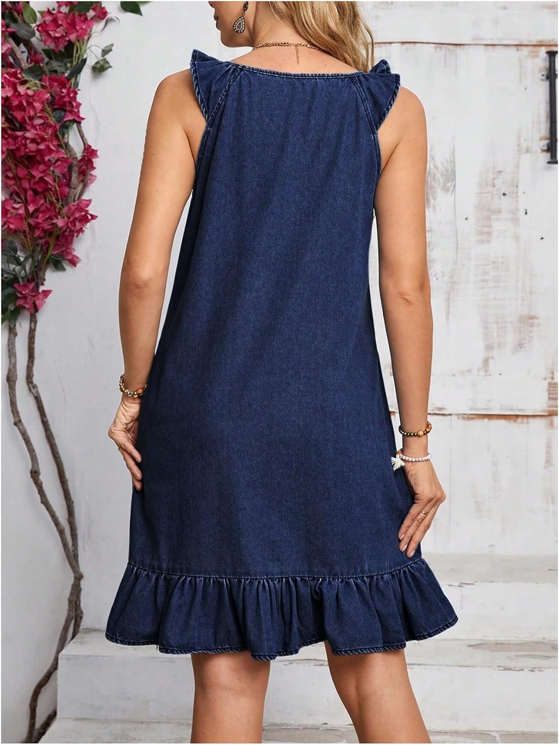 Floerns Women's Ruffle Trim Sleeveless Tank Denim Dress Vacation Scoop Neck Jean Dresses - Image 2