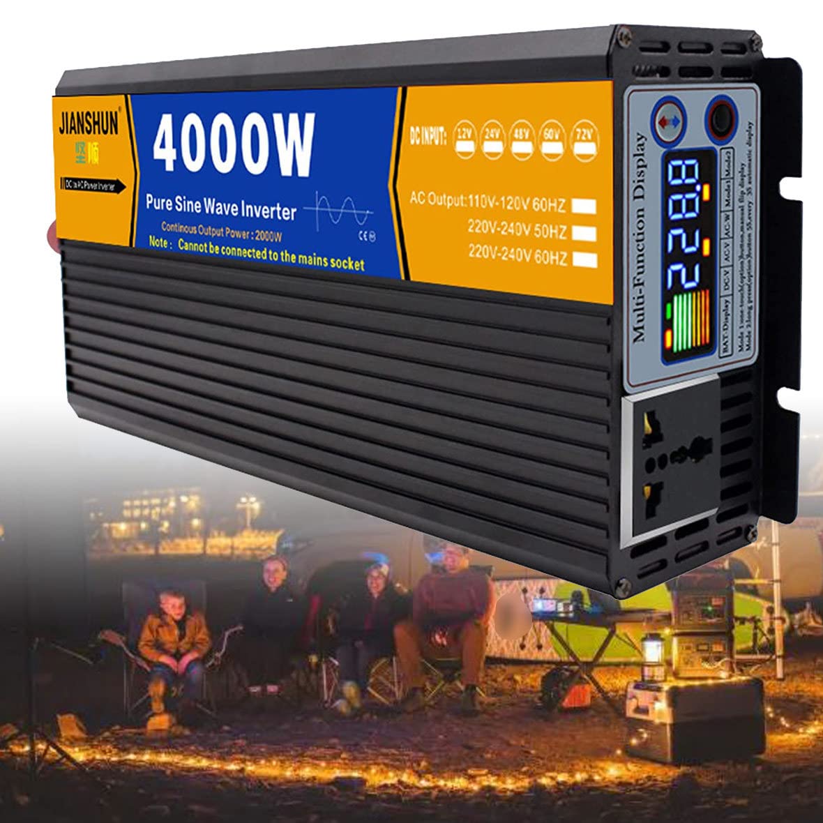 Inversor de Corriente, 3000 W/4000 W/5000 W/6000 W/8000 W Inversor de Onda sinusoidal Pura DC 12 V/24 V/48 V/60 V/72 V a AC 110 V/220 V Convertidor con Salidas de CA y Pantalla a c