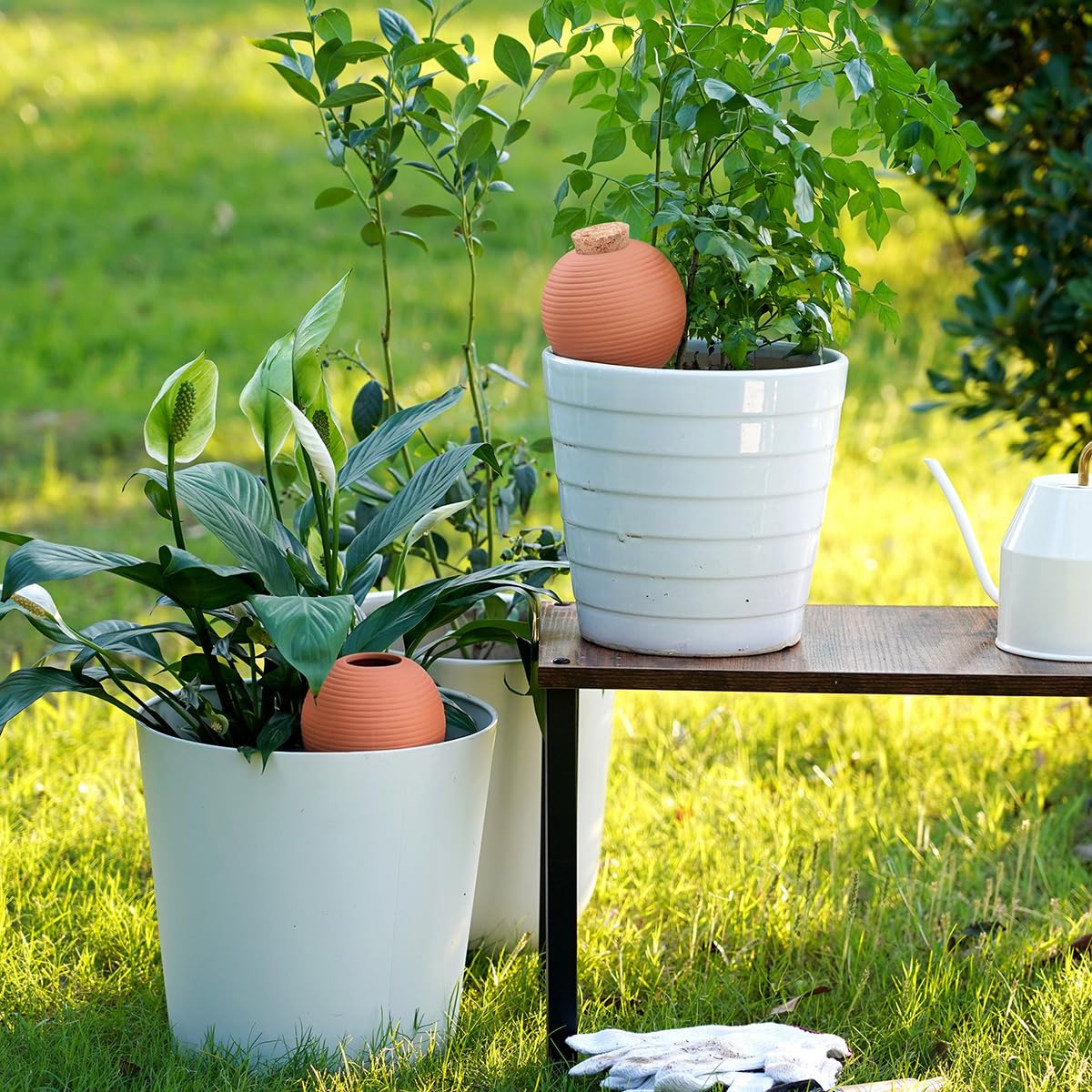 TerraCotta Lot de 4 piquets d'arrosage automatique pour plantes, 400 ml, avec bouchons en liège pour plantes en pot, orange