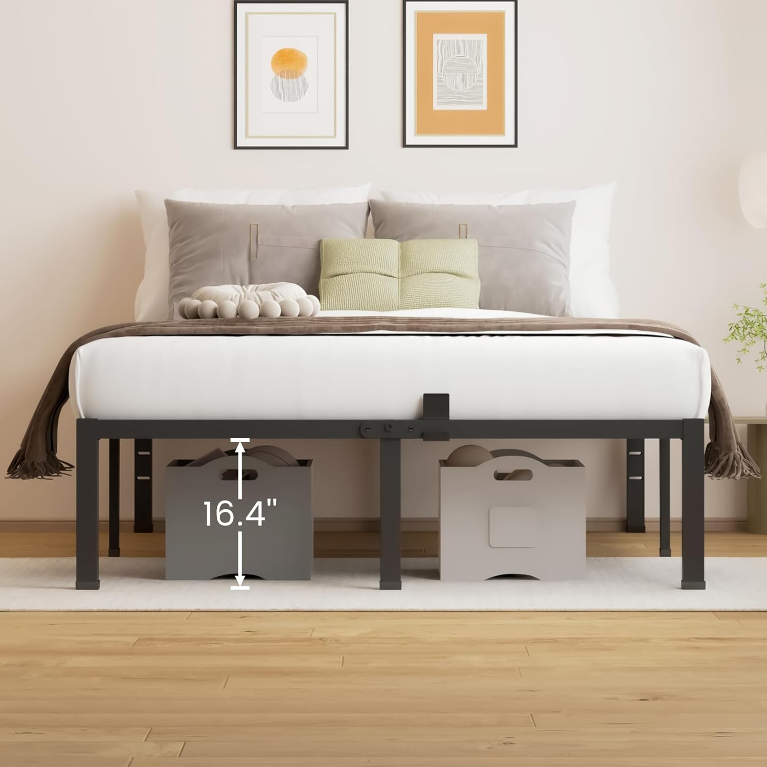 18 Inches Bed Frame Queen Size, Heavy Duty Metal Platform Bed Frame No Box Spring Needed, Easy Assembly, Noise Free Bedframes with Mattress Slide Stopper