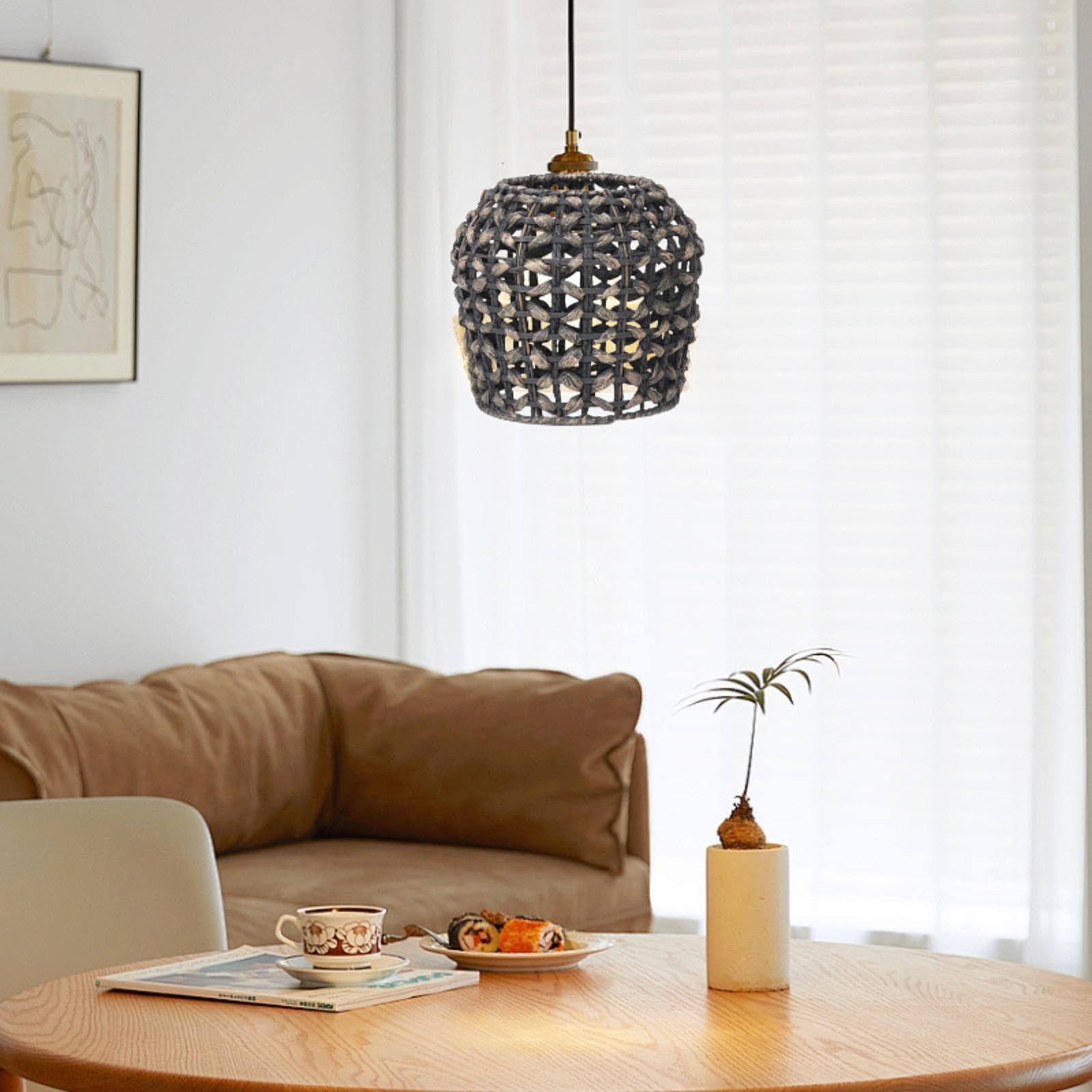 Boho rattanowy abażur klasyczny, pleciony abażur, dekoracyjna lampa sufitowa, lampa do jadalni, lampa wisząca, dekoracja do ogrodu, na imprezę, wesele, styl i
