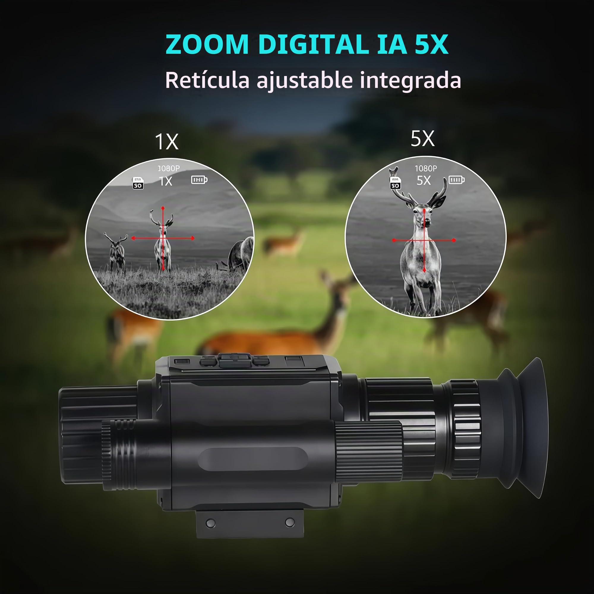 NK008 - Mira digital de visión nocturna para caza, zoom digital 5X 1080P visión nocturna monocular, iluminador IR 850 integrado, tarjeta de 32 GB incluida
