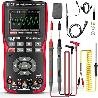 BSIDE 2 in 1 Digital Oscilloscope Multimeter Handheld Scope Meter Waveform Generator Tester 10Mhz Bandwidth 2.8” IPS Color LCD Voltmeter Amp Capacitance Diode Temperature Hz Ohm Voltage Tester