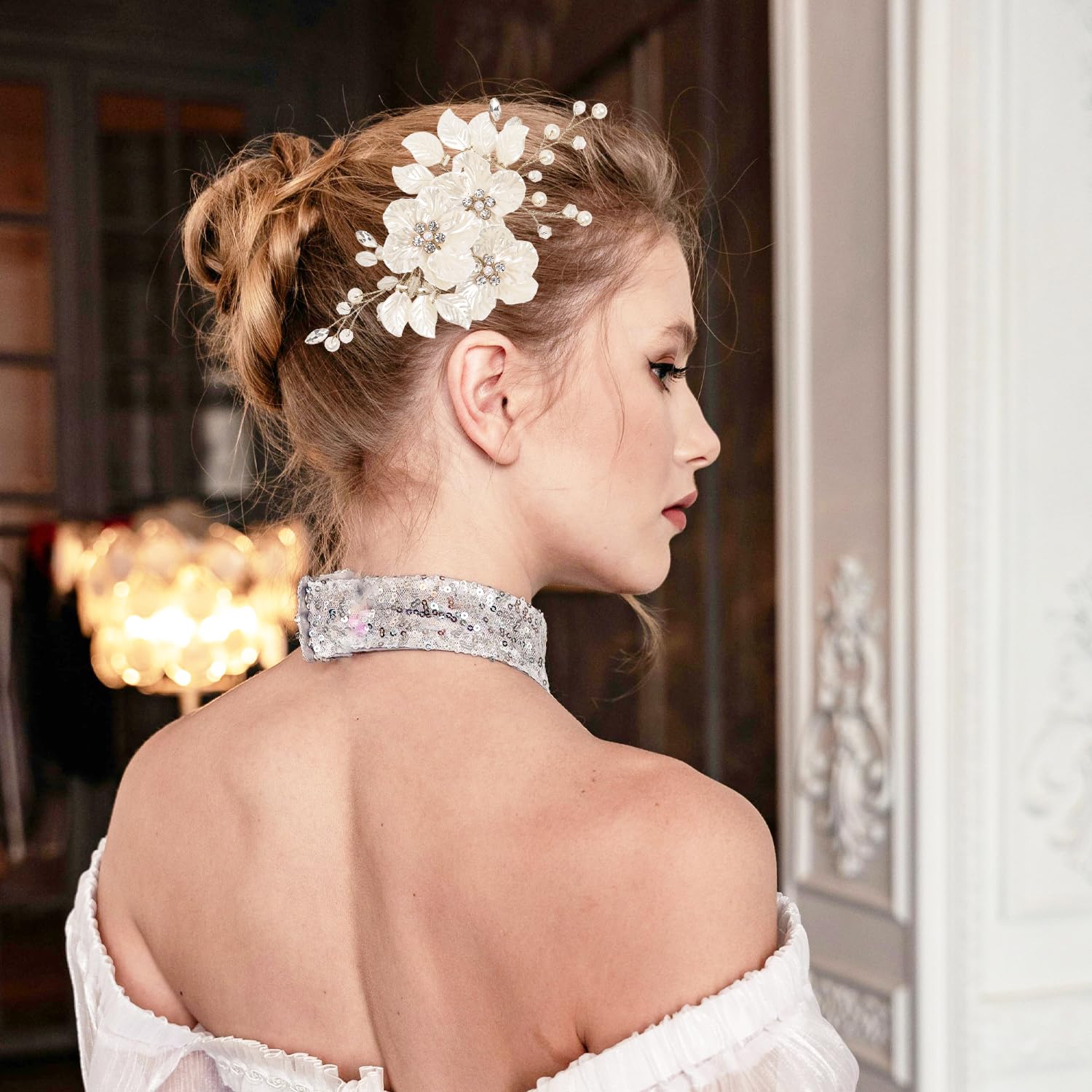 2Pcs Wedding Hair Accessories for Women Flower Bridal Hair Accessories Pearl Bridal Headpiece for Brides Bridesmaid, Women - Image 3