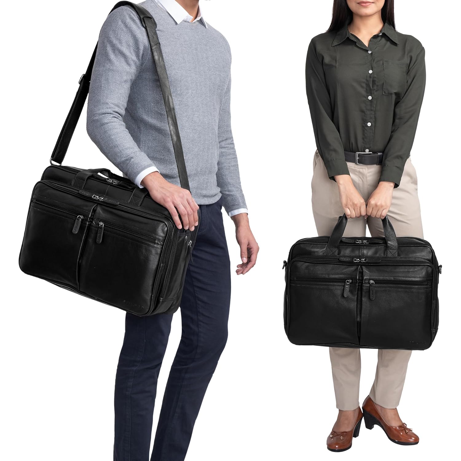 STILORD 'Gigantus' XXL Briefcase Leather Laptop Bag 17.3 inch to 19 inch Geuine Cowhide Leather - Image 2