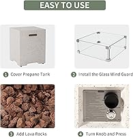 Vista 7 de COSIEST mesa de fogata a propano para exteriores de 35 pulgadas cuadrada de arenisca con protector contra el viento y mesa lateral, certificada