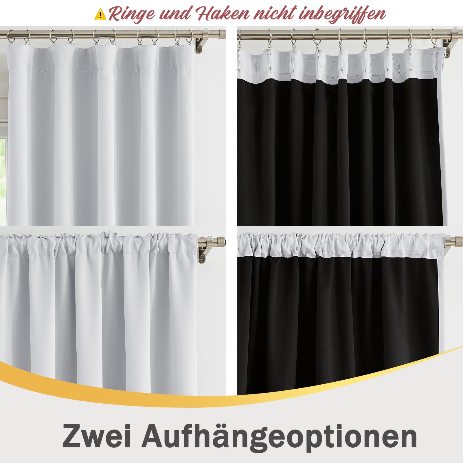 Treatmentex 2er-Set Blickdichte Vorhänge mit Kräuselband Thermovorhang Kälteschutz Verdunkelung Gardinen für Schlafzimmer Wohnzimmer, gräuliches Weiß, 245x140cm (HxB)