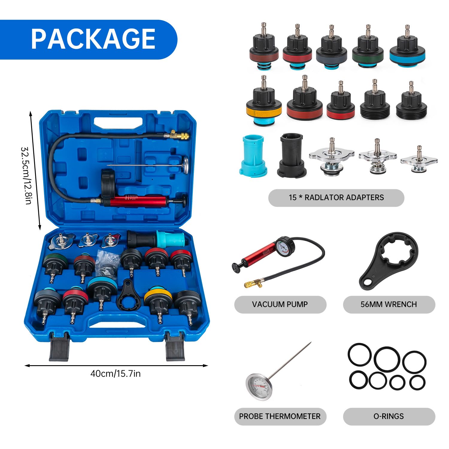 19 Pz Sistema di Raffreddamento Kit Tester di Pressione Del Radiatore, Serbatoio Dell'Acqua Universale Rivelatore di Perdite Auto Sistema di Raffreddamento Tester Kit con Pompa booster manuale