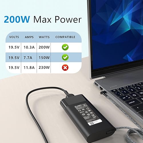 Miniatura 2 de Adaptador de CA de 200 W, cargador para laptop HP Omen Pavilion Gaming 15 16 17 15t 17t, ZBook 15 15u Fury Studio Power G3 G4 G5 G6 G7 G8 estación