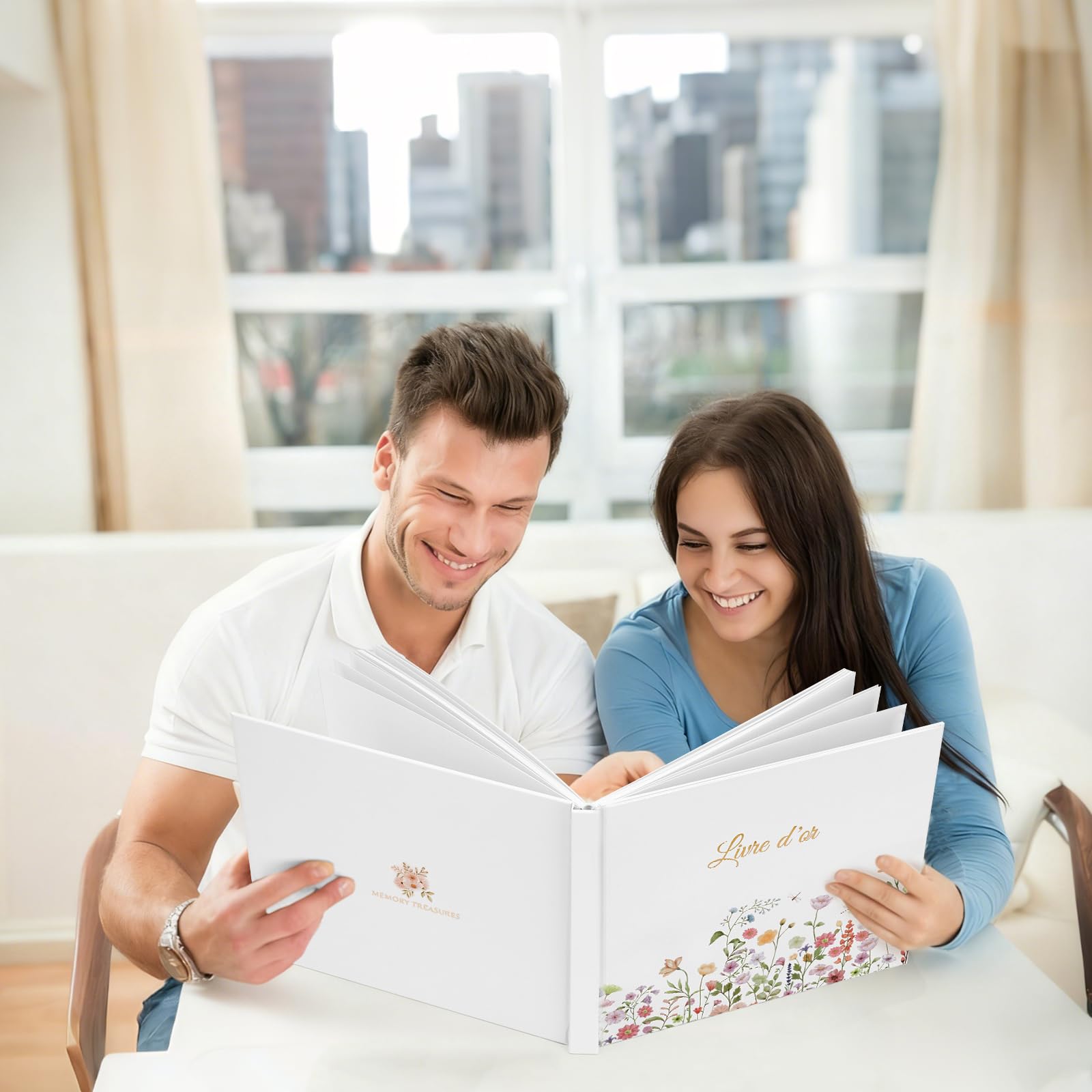 Livre d'or Mariage 40 Autocollants 46 Pages Doubles Papier épais 21x23cm Couverture Rigide Blanc