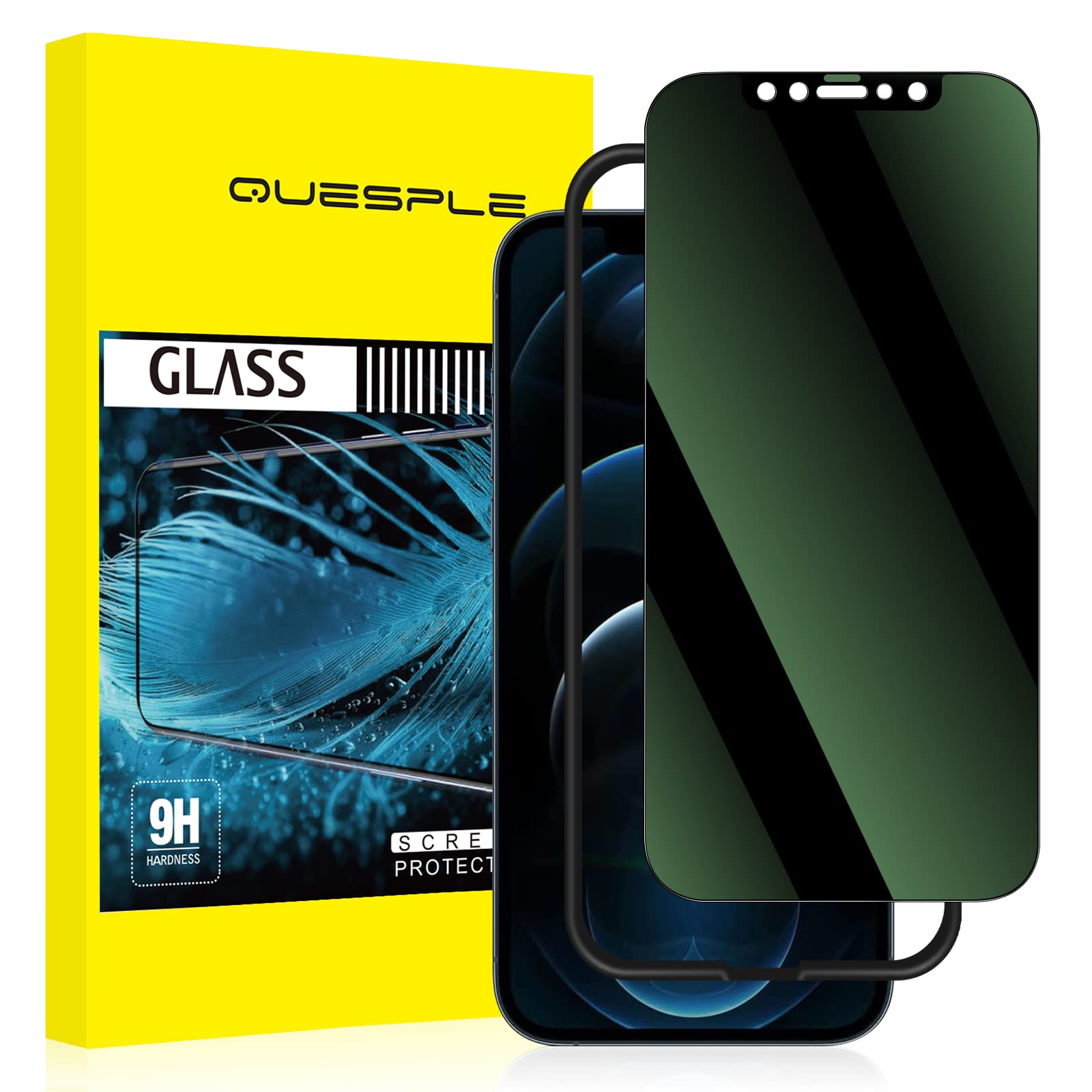 Green Privacy Screen Protector for iPhone 12 Pro Max 6.7 inch, Cool Green Colorful Anti Spy Full Coverage Tempered Glass with Installation Frame Anti-peeping