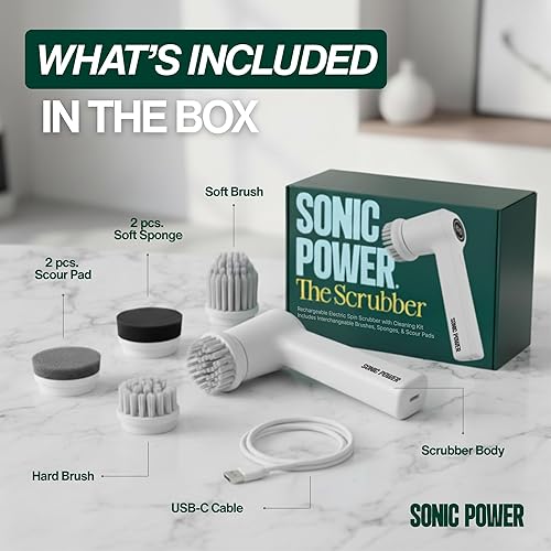 Miniatura 9 de Cepillo Eléctrico Giratorio, de mano y ergonómico, impermeabilización IPx7, 4 accesorios multiusos incluidos, batería recargable de larga duración