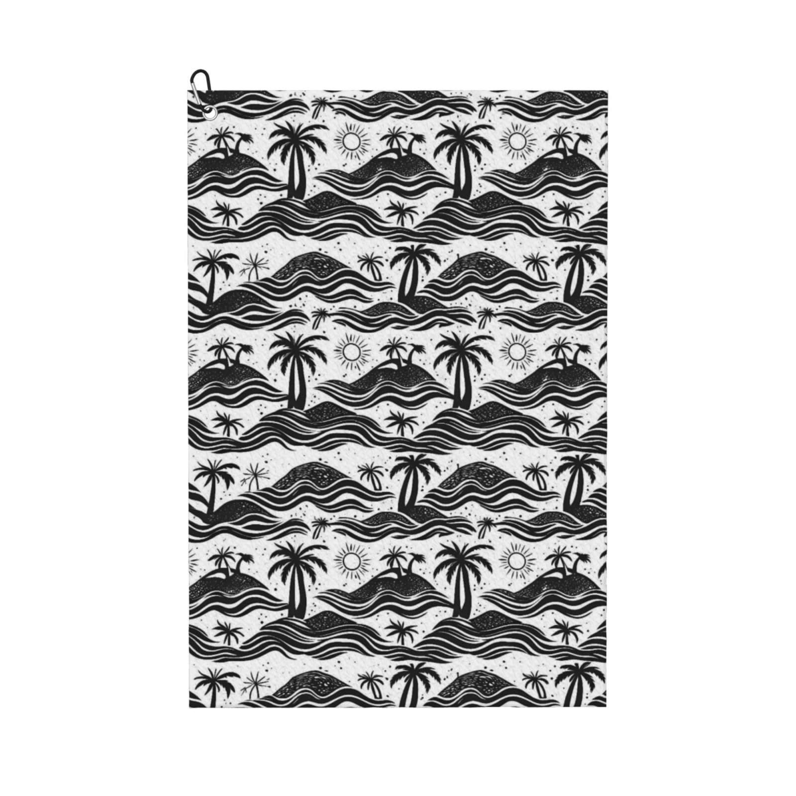 Oudrspo Black & White Tropical Island Coconut Tree Multi-Functional Golf Towel | Absorbent Quick Drying 16x24in