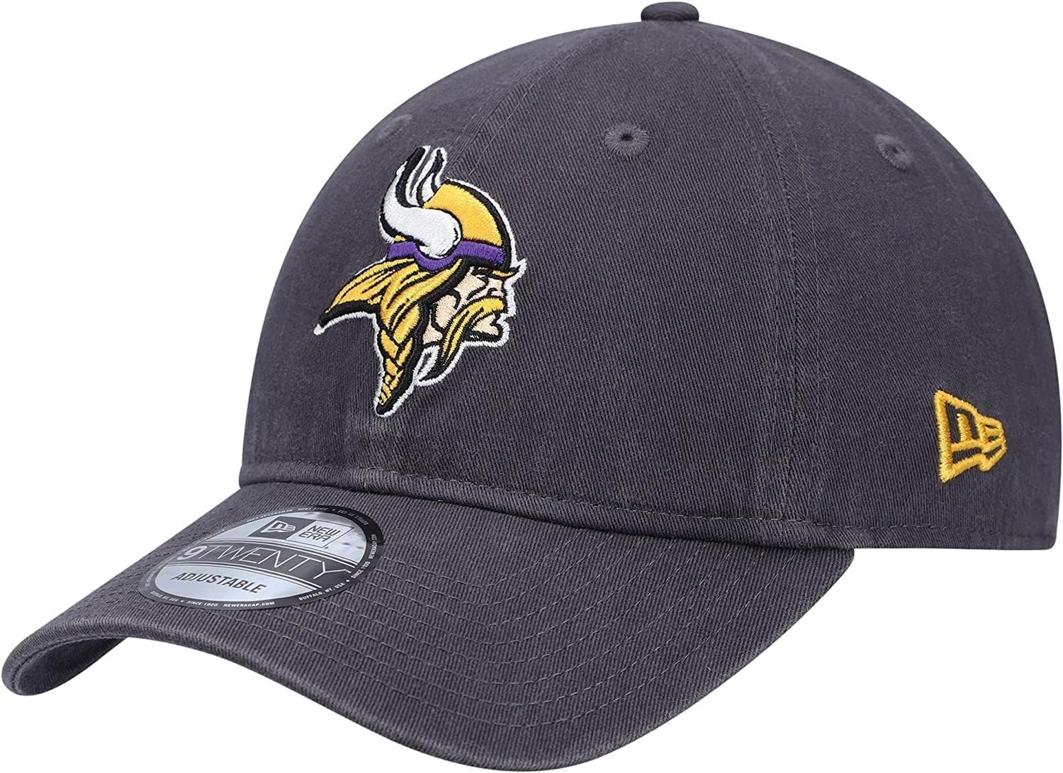 New Era NFL Core Classic 9TWENTY Graphite Adjustable Hat Cap - One Size, Minnesota Vikings, One Size