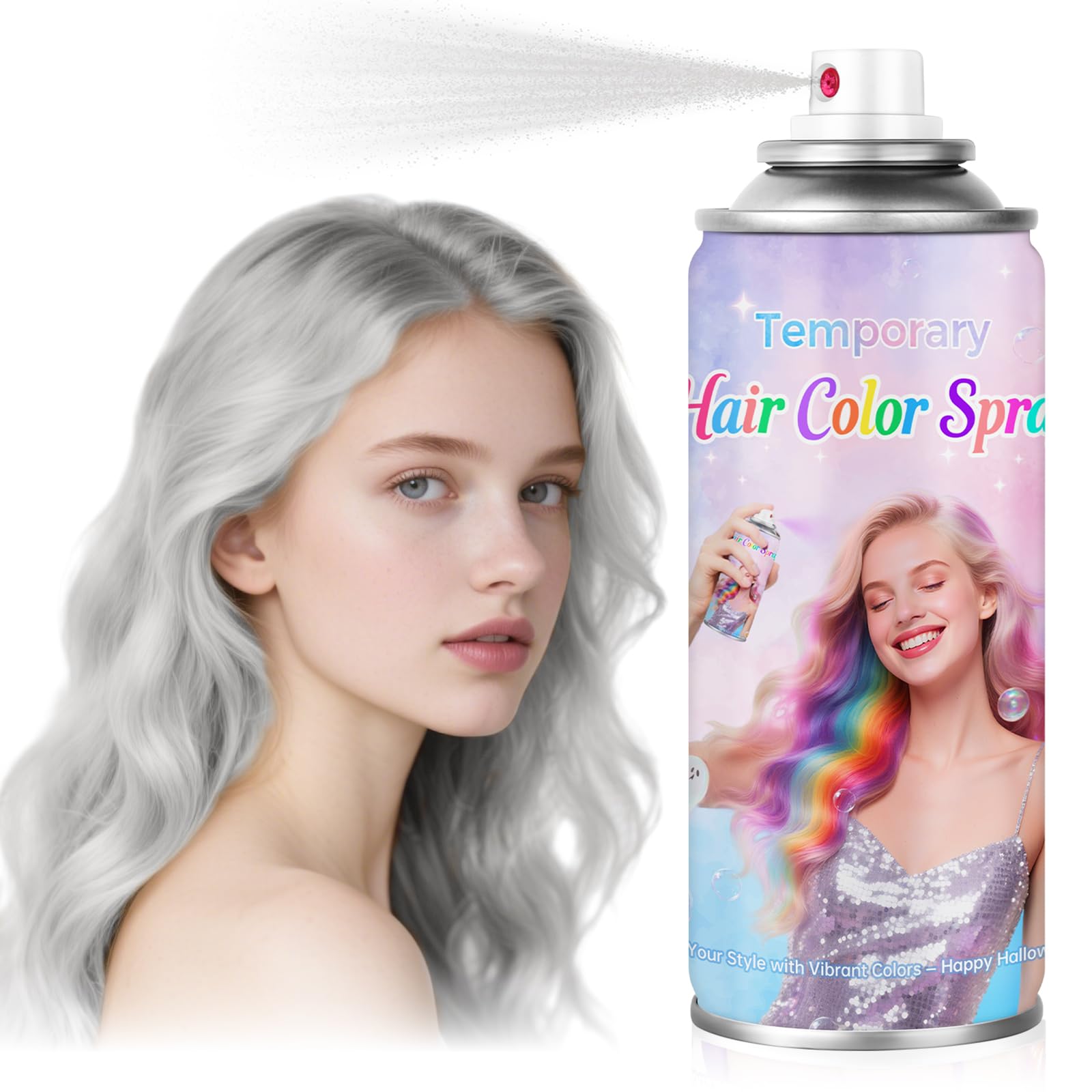 White Temporary Hair Color Spray - Washable & Non-Sticky Hair Dye for Halloween, Parties-Safe for Women & Men - Quick-Drying & Easy to Wash Out(120ml)