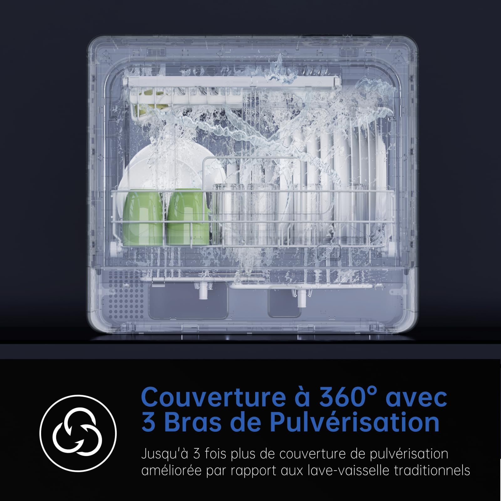AIRMSEN Lave-vaisselle de Table Mini 7+2 Programmes Fonction Sel Adoucissant Commande Tactile Affichage LED Réservoir 5L Compact Appartements Dortoirs