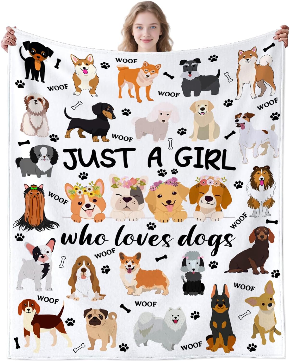 Cute Dog Blanket Bedding Soft Cozy Flannel Throw Blankets for Dog Lovers Funny Pet Puppy Plush Gifts for Kids Adults 80"x60"