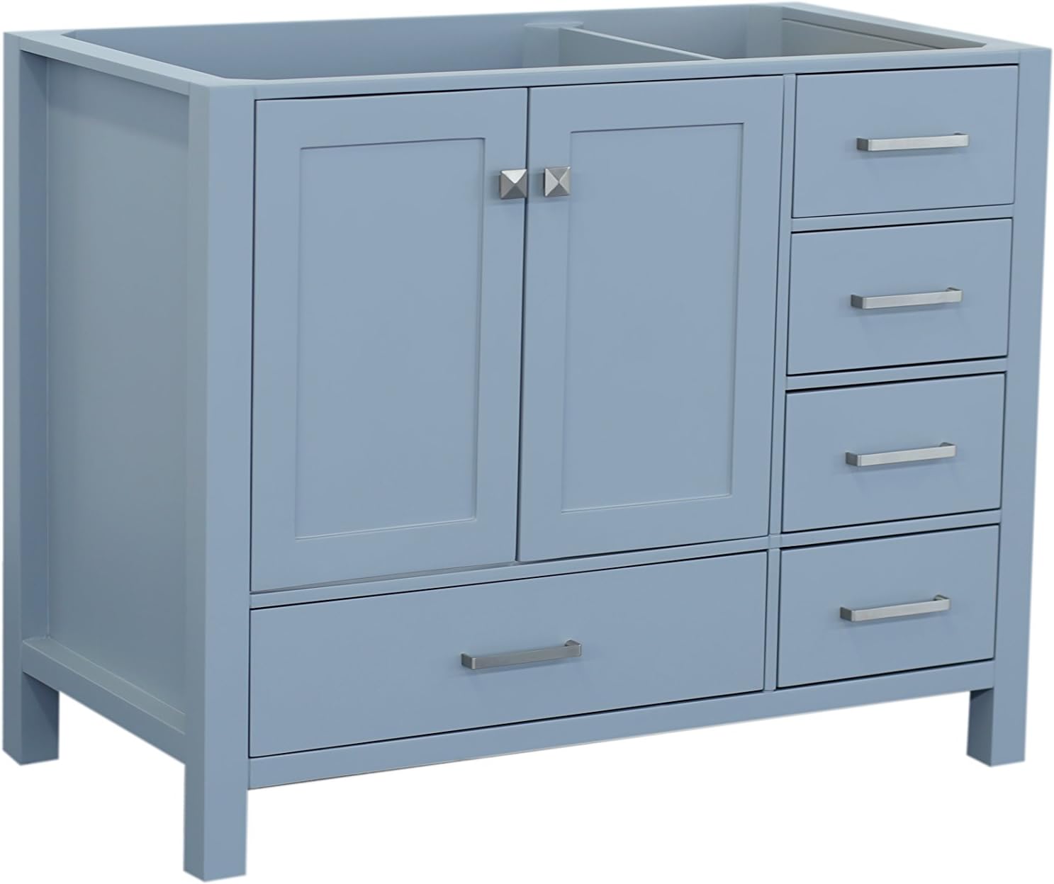 ARIEL Cambridge A043S-L-BC-GRY 42" Inch Single Left Offset Solid Wood Grey Bathroom Vanity Base Cabinet with Two Soft-Closing Doors and Five Self-Closing Drawers