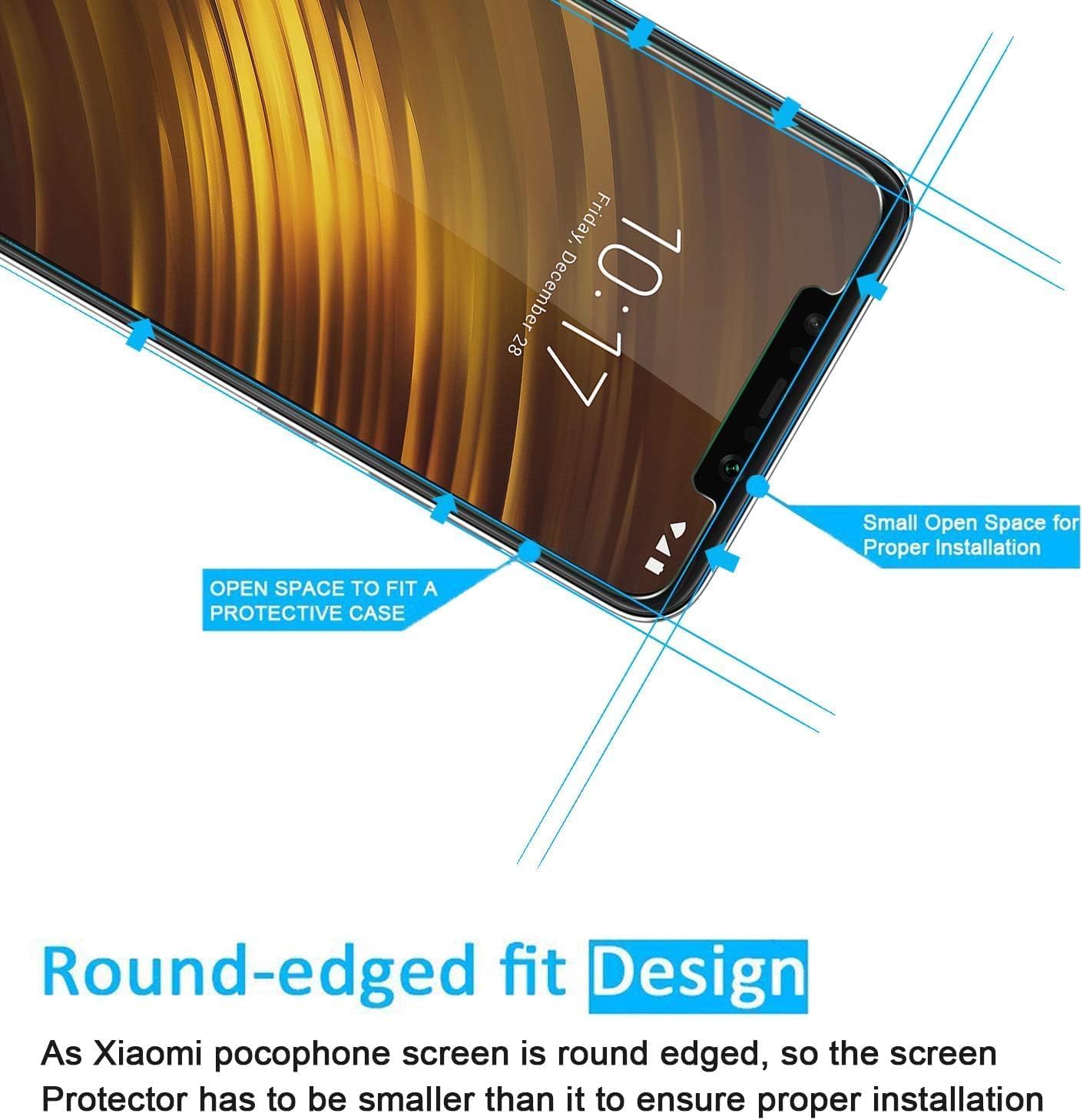 NEW'C 3 Pack Designed for Xiaomi Pocophone F1 Screen Protector Tempered Glass, Case Friendly Anti Scratch Bubble Free Ultra Resistant Transparent