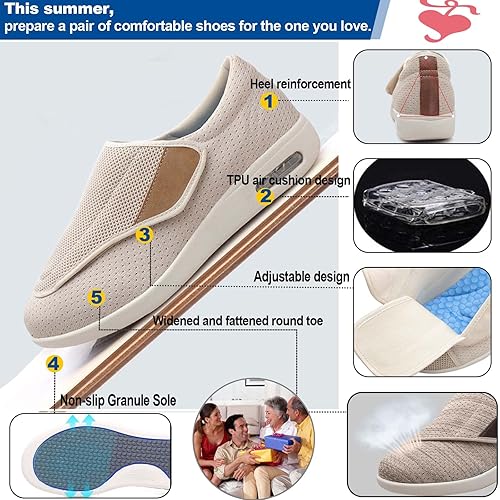 Miniatura 4 de Zapatos para diabéticos para hombre y mujer, con cierre ajustable, transpirables, ligeros, antideslizantes, con amortiguación de aire, para pies